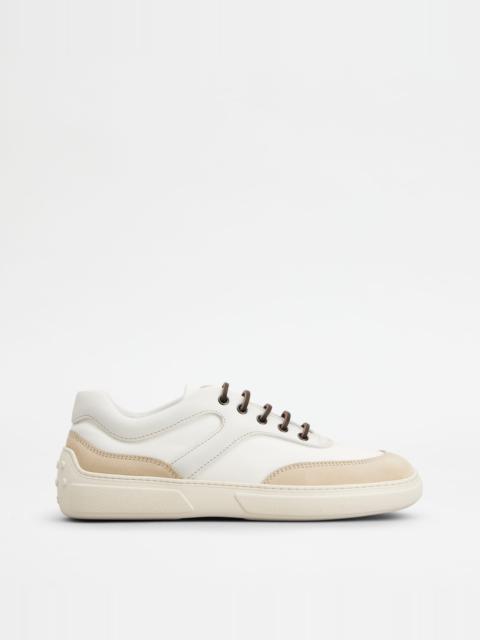 Tod's SNEAKERS IN NUBUCK AND FABRIC - BEIGE, WHITE