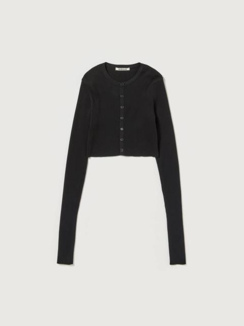 AURALEE COTTON HIGH GAUGE RIB KNIT CROPPED CREW NECK CARDIGAN