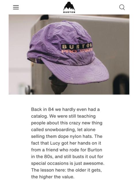 BURTON Museum Grade 1984 Burton Pro Staff Team Issue Nylon Cap