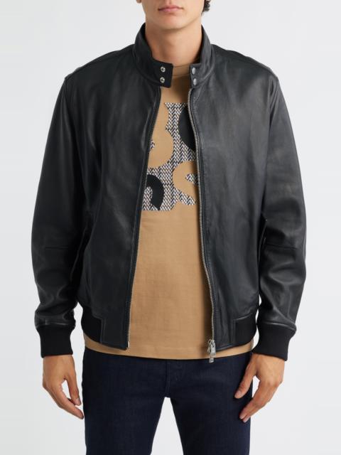 BOSS BOSS Monier Black Leather Zip Jacket at Nordstrom