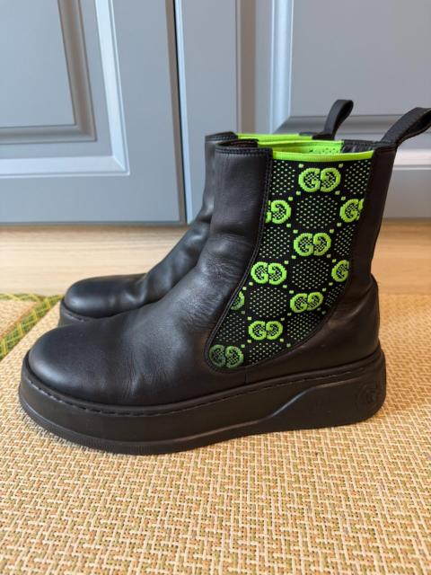 GUCCI Gucci Black Green Logo Chelsea Boots