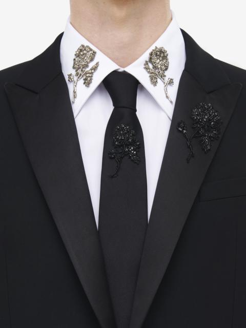 Alexander McQueen Jet Rose Embroidered Tie