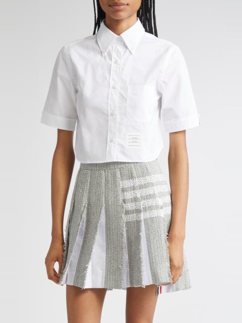Thom Browne Thom Browne Classic Crop Cotton Poplin Button-Down Shirt in White at Nordstrom