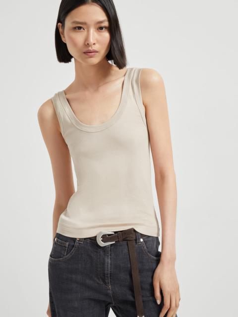 Brunello Cucinelli Stretch cotton ribbed jersey top with monili