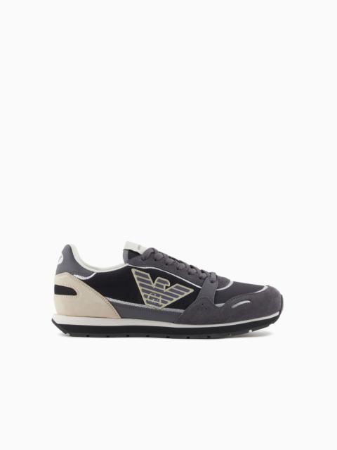 EMPORIO ARMANI Mesh sneakers with suede details and eagle patch