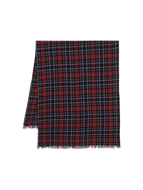 checked frayed wool scarf