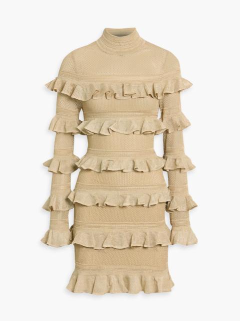 Zimmermann Ruffled metallic pointelle-knit mini dress