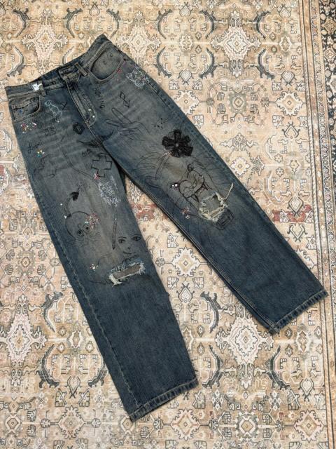 BALENCIAGA Balenciaga Multi-Element Rhinestone Graffiti Mud-Dyed Distressed Destroyed Jeans