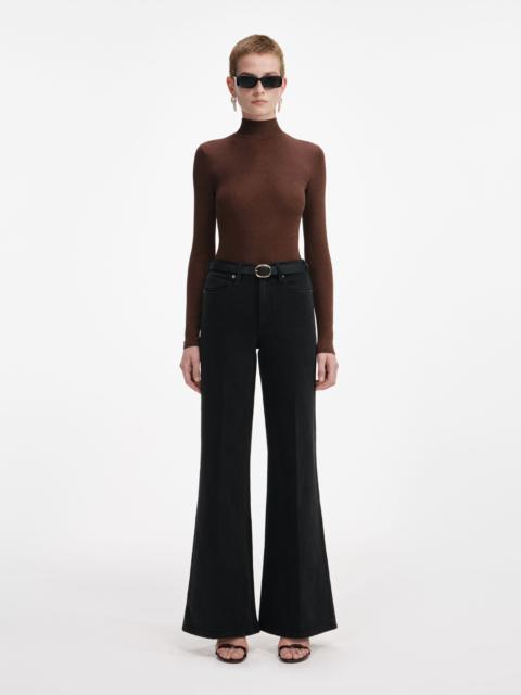 self-portrait Brown Metallic Viscose Knit Top