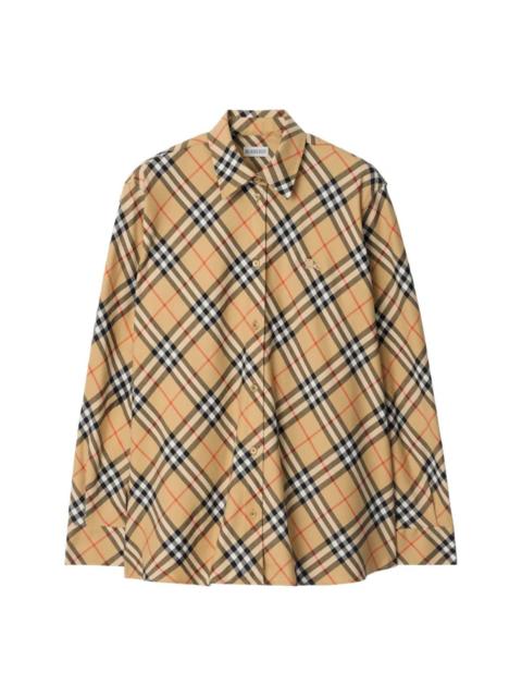 Burberry Burberry Womens Sand Check Equestrian Knight-Motif Shirt, Brand Size 10 ( US Size 8 )