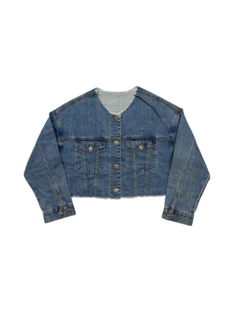 Other Designers Gu Jeans Cropped Denim Jacket Colarcless With a Raw Hem
