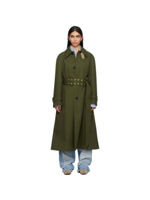 AMI Paris Green Cotton Belted Mac Coat