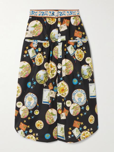 FARM RIO Printed Cotton Midi Skirt