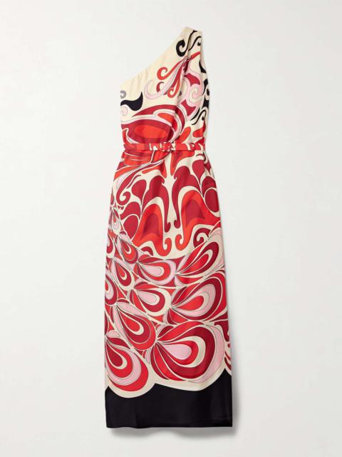 Roy one-shoulder printed silk-twill maxi dress Red