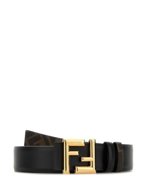 FENDI Fendi Men Black Leather Squared Ff Reversible Belt