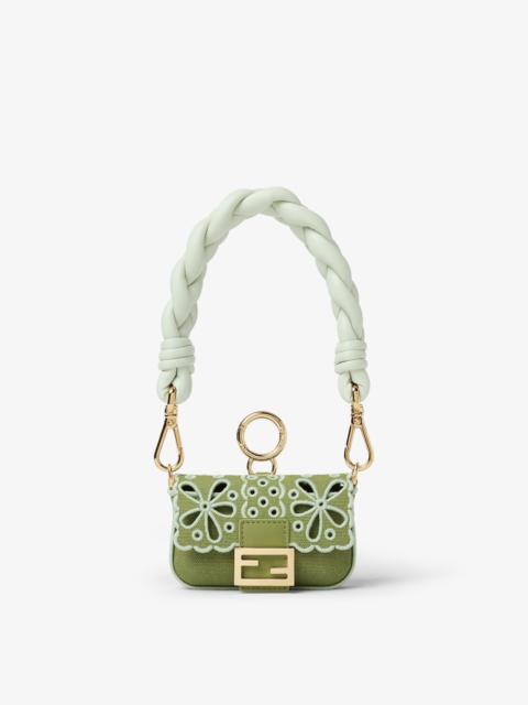FENDI Nano Baguette Maxi Handle Charm Green openwork canvas charm