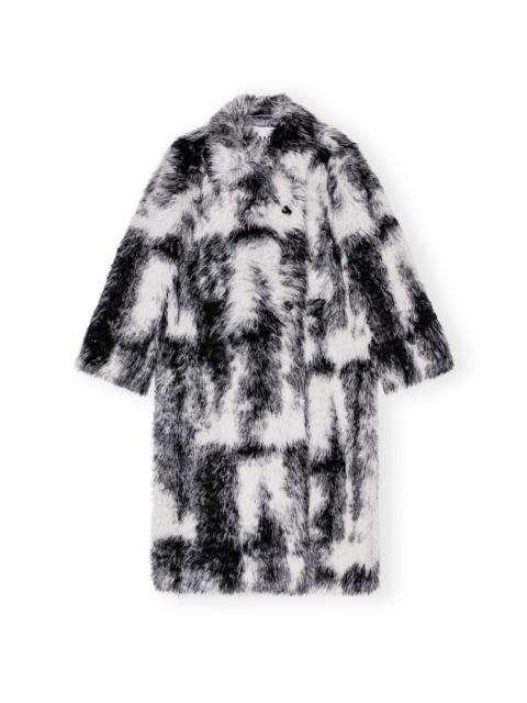 GANNI BLACK AND WHITE FAUX FUR COAT