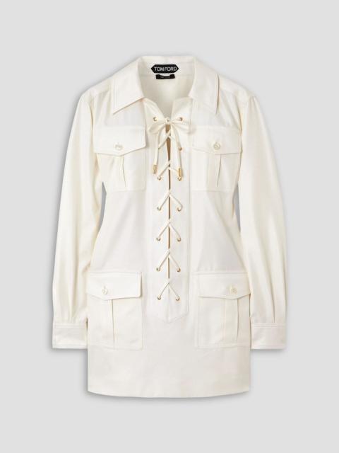 TOM FORD Lace-up cotton and silk-blend twill mini dress