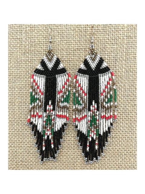 Other Designers Handmade Miyuki Seed-Bead Fringe Dangling Earrings Western Style Black NWT