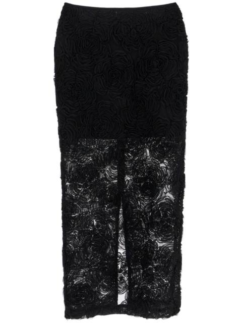 ROTATE - Rotate Black Recycled Polyester Floral Mesh Pencil Skirt Women