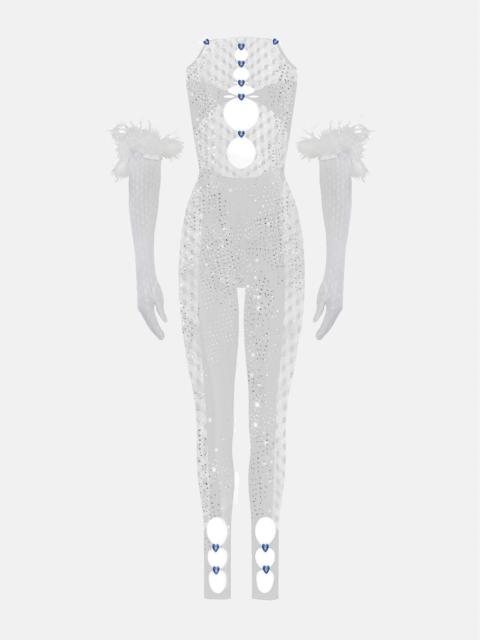 POSTER GIRL RHINESTONED JANICE JUMPSUIT X GLOVES SET OPTIC WHITE
