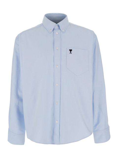 AMI Paris Ami Paris Men Light Blue Shirt With Button Down Collar And Adc Embroidery In Light Blue Cotton For M
