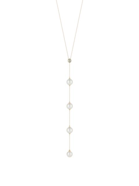 MATEO Drizzle 14K Yellow Gold Diamond, Pearl Lariat Necklace gold