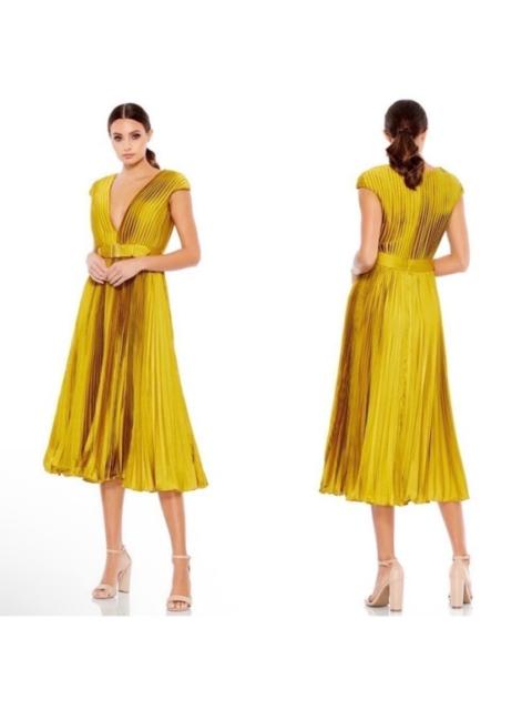 Other Designers NWT MAC DUGGAL Pleated Cap Sleeve Belted ALine Dress 26483 Chartreuse Sz 10 $338