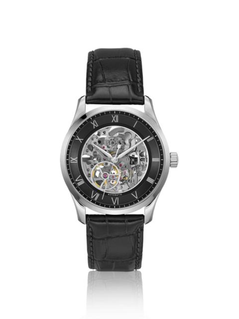 BOSS LEATHER-STRAP WATCH WITH SKELETON JAPANESE AUTOMATIC MOVEMENT