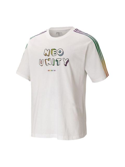 adidas neo U Pd Tee2 Gradient Stripe Alphabet Printing Knit Sports Short Sleeve White H65032