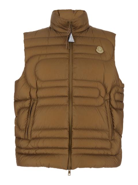 Moncler Moncler Men Beige Sleeveless Down Jacket With Logo Patch On The Front In Tech Fabric Man