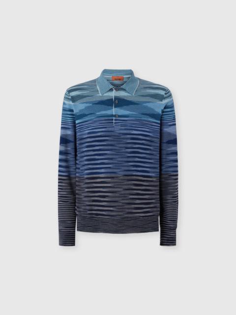Missoni Long Sleeve Polo in Pure Wool with Flame Pattern