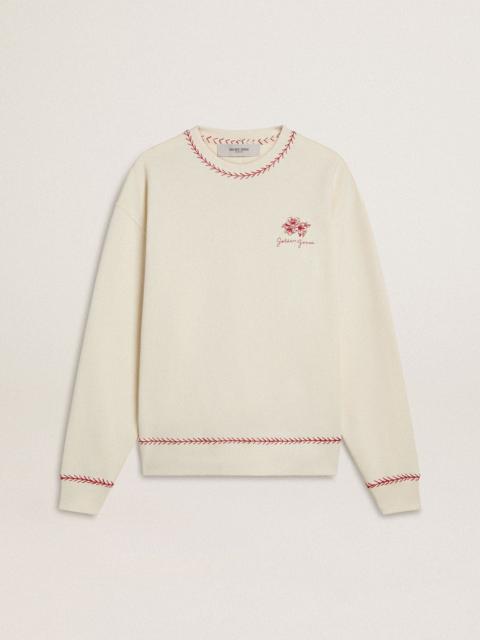 Golden Goose CNY sweatshirt in worn-white cotton with red embroidery