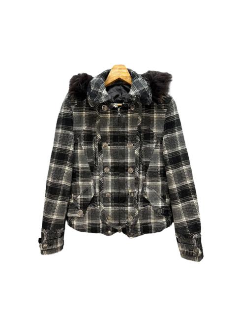 Other Designers PPFM Studded Logo Fur Hoodie Tartan Crop Jacket #A54-1246