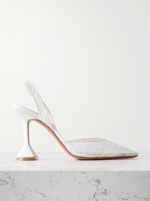 Amina Muaddi Holli Lace And Leather Slingback Pumps