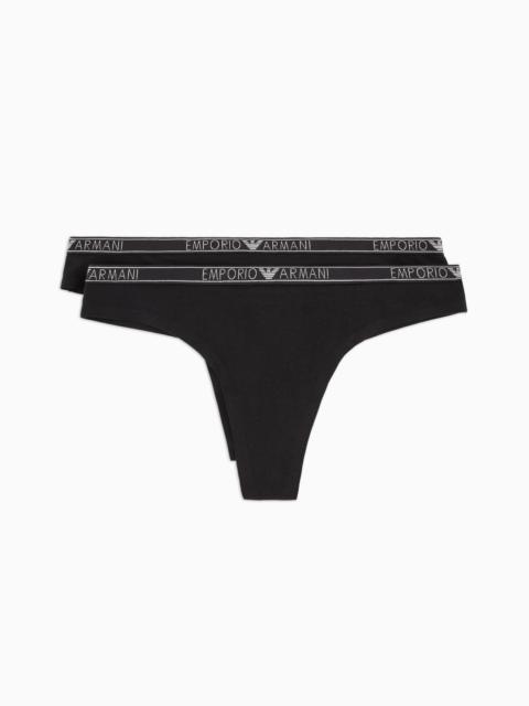 EMPORIO ARMANI Two-pack of ASV Essential organic-cotton thongs with logo