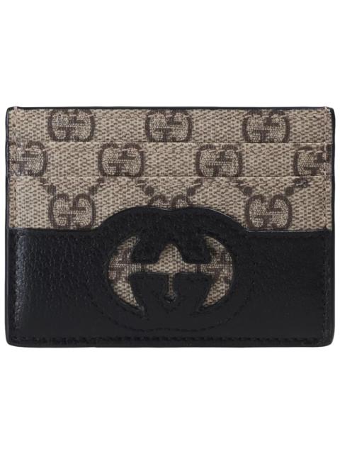 GUCCI Gucci Card Case with Cut-Out Interlocking G Beige/Ebony