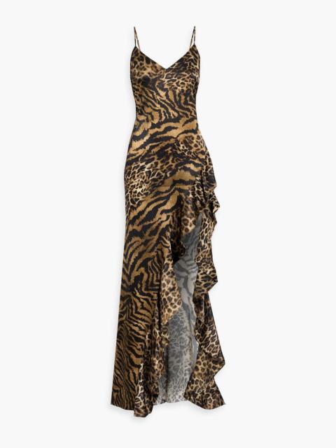 RETROFÊTE Raelynn ruffled printed silk-blend satin maxi dress