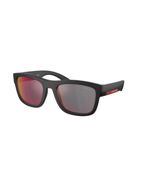 Prada Prada Linea Rossa Grey Mirror Blue/Red Rectangular Men's Sunglasses PS 01ZS DG008F 56