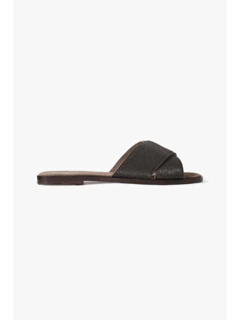 Brunello Cucinelli Beaded suede slides