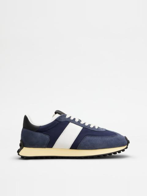 Tod's T VINTAGE SNEAKERS IN SUEDE AND TECHNICAL FABRIC - BLUE, WHITE, BLACK