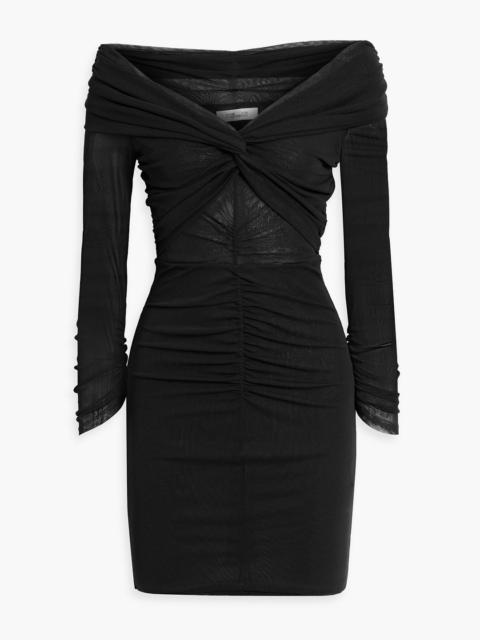 DIANE VON FURSTENBERG Ganessa off-the-shoulder ruched stretch-mesh mini dress