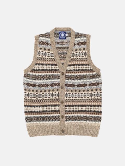 J. PRESS MADE-IN-SCOTLAND  TAN FAIR ISLE CARDIGAN VEST