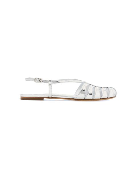 FERRAGAMO Lylly Mirrored Leather Flats silver