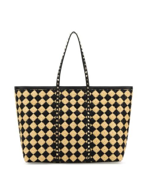 Valentino Embroidered Raffia Rockstud Shopping Bag