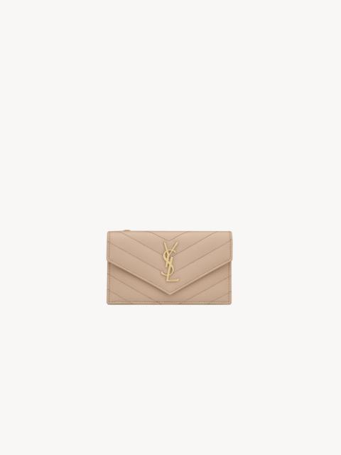 SAINT LAURENT CASSANDRE MATELASSÉ FRAGMENTS FLAP CARD CASE IN GRAIN DE POUDRE LEATHER
