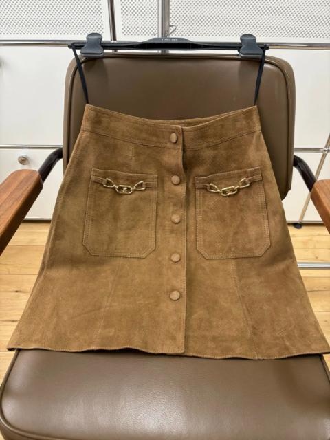 CELINE Celine brown suede Arc de Triomphe button mini skirt