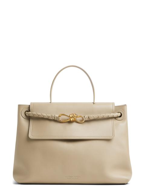 Bottega Veneta Bottega Veneta Ciao Ciao Knot Detail Leather Top Handle Bag in 9614 Ecru-Muse Brass at Nordstrom