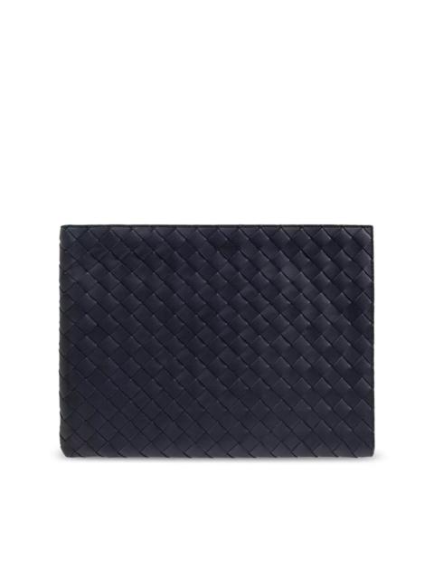 Bottega Veneta BOTTEGA VENETA Dark Blue Intrecciato Half-Zip Pouch