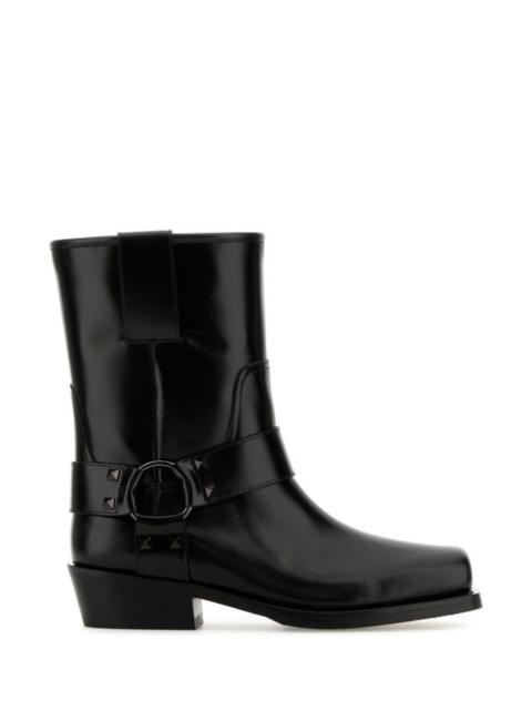 Valentino Garavani Women Black Leather Biker Rockstud Ankle Boots